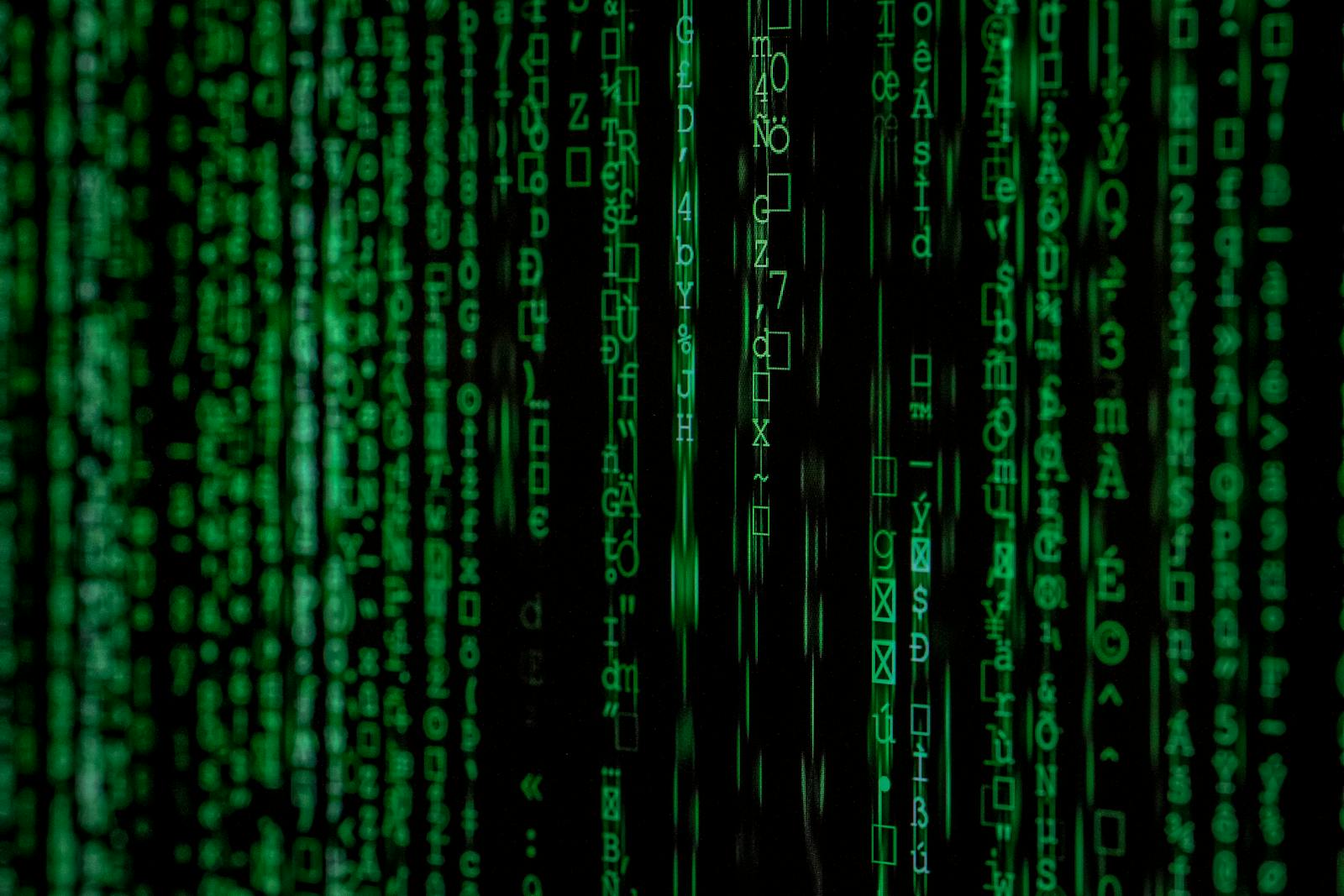 Arrière-plan de code de matrice verte abstraite avec style binaire.